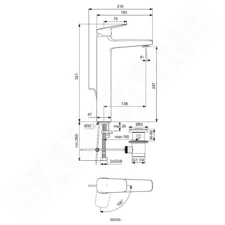 Ideal Standard CeraPlan - Mitigeur pour vasque, avec vidage, BlueStart, chrome BD239AA