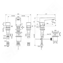 Ideal Standard CeraPlan - Mitigeur de lavabo avec vidage, installation 3 trous, chrome BD243AA