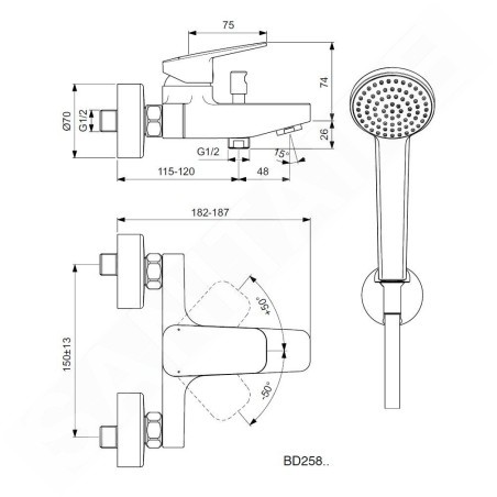 Ideal Standard CeraPlan - Mitigeur de baignoire avec accessoires, chrome BD258AA