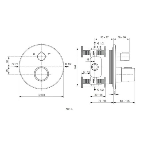 Ideal Standard CeraTherm - Mitigeur de baignoire thermostatique encastré, Brushed Gold A5814A2