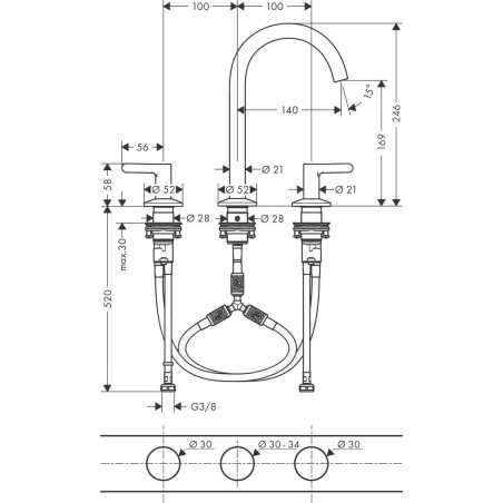 Axor One - Mitigeur de lavabo avec garniture de vidage Push-Open, installation à 3 trous, chrome 48050000