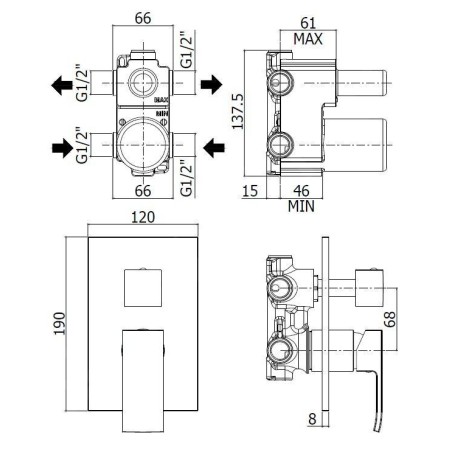 Paffoni Level - Mitigeur encastré avec corps, pour 2 sorties, chrome LEA018CR