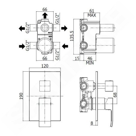 Paffoni Level - Mitigeur encastré avec corps, pour 3 sorties, chrome LEA019CR