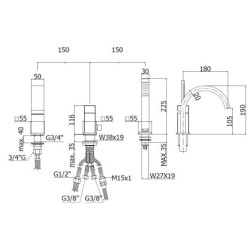 Paffoni Level - Mitigeur sur le bord du bain, installation de 3 trous, chrome LEA040CR