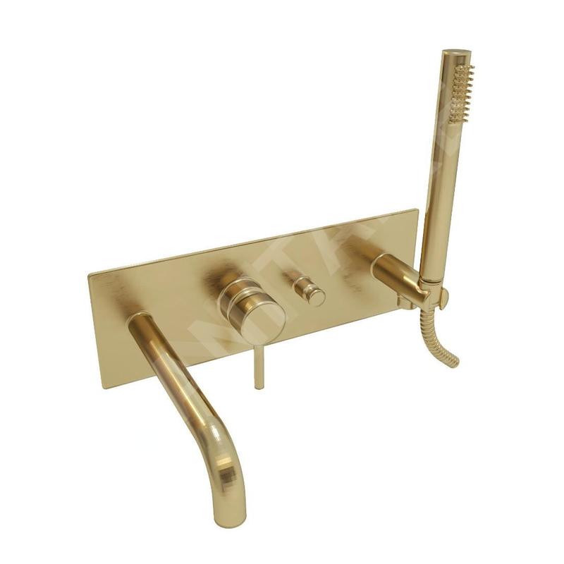 Paffoni Light - Mitigeur de baignoire encastré, avec accessoires et corps, doré brossé LIG001HGSP