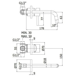 Paffoni Light - Mitigeur de lavabo encastré avec corps, installation de 2 trous, doré LIG006HG70