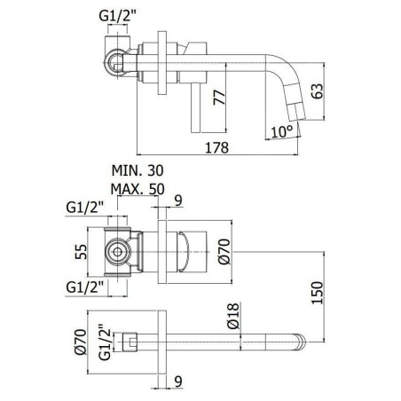 Paffoni Light - Mitigeur de lavabo encastré avec corps, installation de 2 trous, doré LIG006HG70