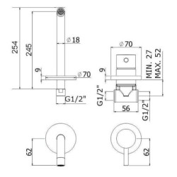 Paffoni Light - Mitigeur de lavabo encastré avec corps, installation de 2 trous, doré LIG007HG70