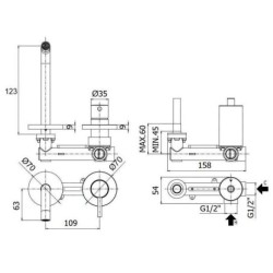 Paffoni Light - Mitigeur de lavabo encastré avec corps, installation de 2 trous, doré LIG104HG70