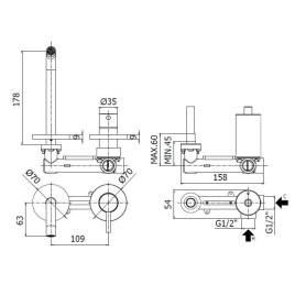 Paffoni Light - Mitigeur de lavabo encastré avec corps, installation de 2 trous, doré LIG105HG70