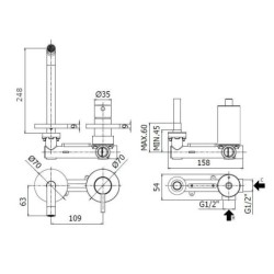 Paffoni Light - Mitigeur de lavabo encastré avec corps, installation de 2 trous, doré brossé LIG106HGSP70