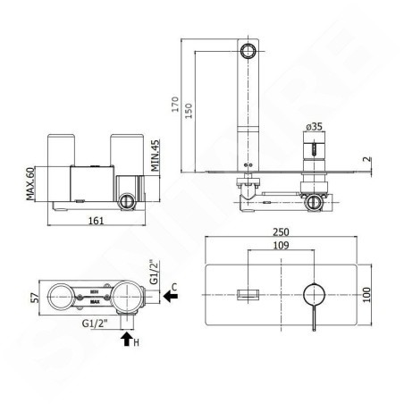 Paffoni Rock - Mitigeur de lavabo encastré avec corps, inox RO104ST