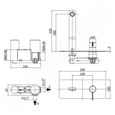 Paffoni Rock - Mitigeur de lavabo encastré avec corps, inox RO105ST