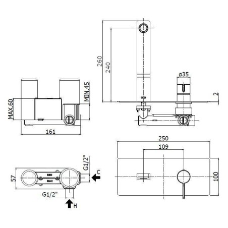 Paffoni Rock - Mitigeur de lavabo encastré avec corps, inox RO106ST