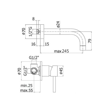 Paffoni Stick - Mitigeur de lavabo encastré avec corps, installation de 2 trous, inox SK007ST70