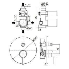 Paffoni Stick - Mitigeur encastré pour 2 sorties avec corps, inox SK015ST