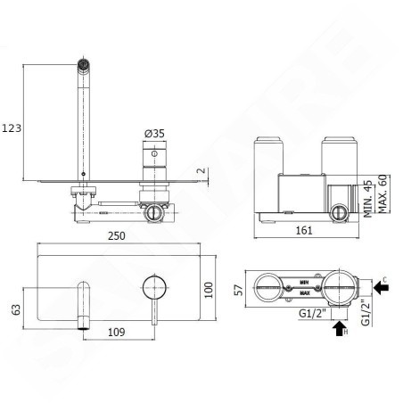 Paffoni Stick - Mitigeur de lavabo encastré avec corps, inox SK104ST