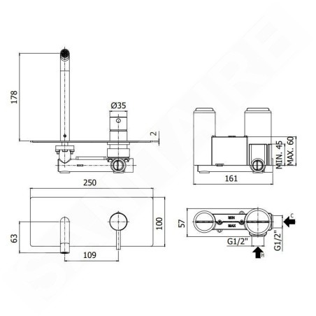 Paffoni Stick - Mitigeur de lavabo encastré avec corps, inox SK105ST