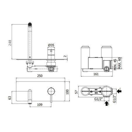 Paffoni Stick - Mitigeur de lavabo encastré avec corps, inox SK106ST