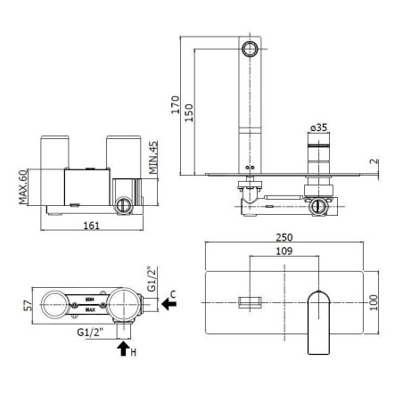 Paffoni Tango - Mitigeur de lavabo encastré avec corps, inox TA104ST