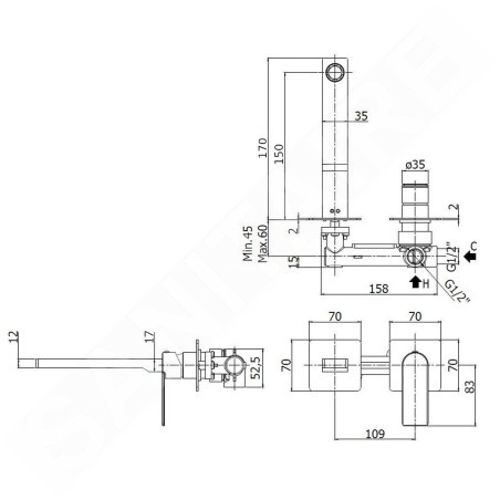 Paffoni Tango - Mitigeur de lavabo encastré avec corps, installation de 2 trous, inox TA104ST70