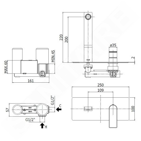 Paffoni Tango - Mitigeur de lavabo encastré avec corps, inox TA105ST