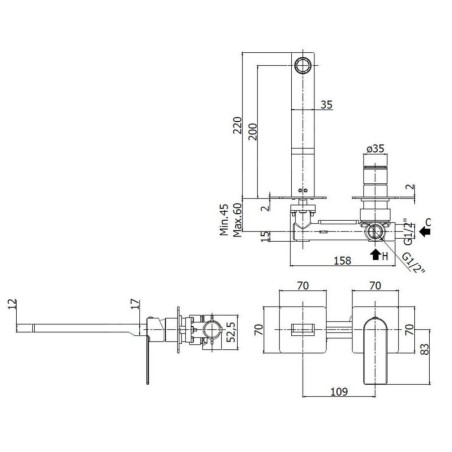 Paffoni Tango - Mitigeur de lavabo encastré avec corps, installation de 2 trous, inox TA105ST70