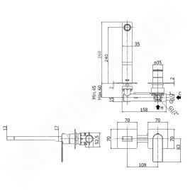 Paffoni Tango - Mitigeur de lavabo encastré avec corps, installation de 2 trous, inox TA106ST70