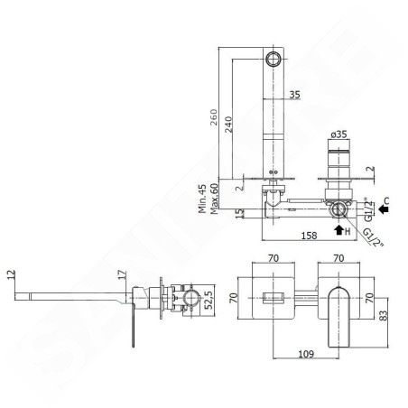 Paffoni Tango - Mitigeur de lavabo encastré avec corps, installation de 2 trous, inox TA106ST70