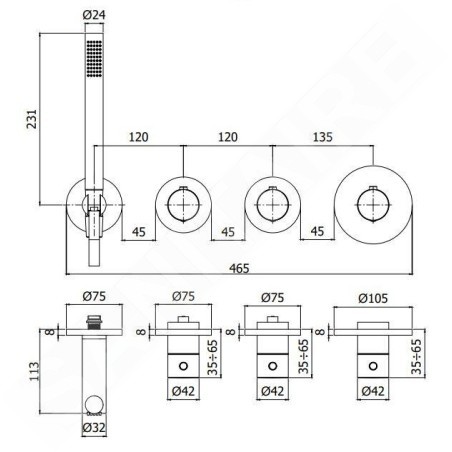 Paffoni Modular Box - Mitigeur thermostatique encastré, pour 2 sorties, or brossé MDE000HGSP
