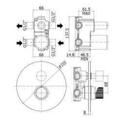 Paffoni Jo - Mitigeur encastré avec corps, pour 2 sorties, chrome JO018CR