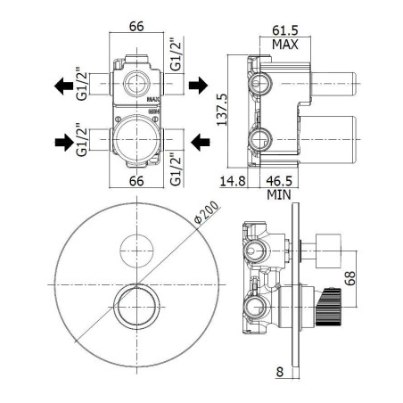 Paffoni Jo - Mitigeur encastré avec corps, pour 2 sorties, chrome JO018CR