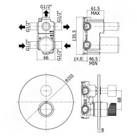Paffoni Jo - Mitigeur encastré avec corps, pour 3 appareils, noir mat JO019NO