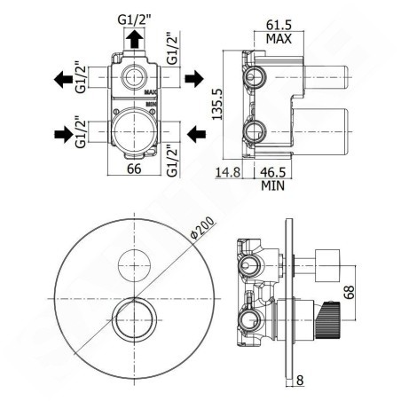 Paffoni Jo - Mitigeur encastré avec corps, pour 3 sorties, chrome JO019CR