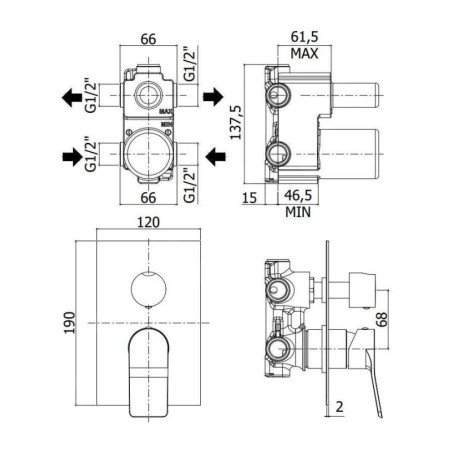 Paffoni Tilt - Mitigeur encastré avec corps, pour 2 sorties, inox TI018ST/M