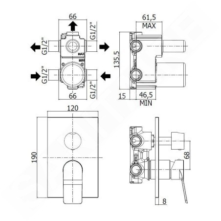 Paffoni Tilt - Mitigeur encastré avec corps, pour 3 sorties, blanc mat TI019BO/M
