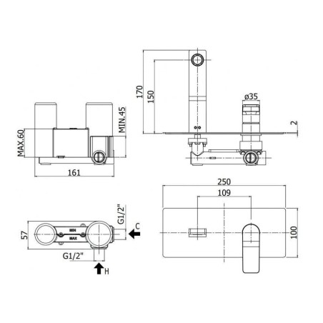 Paffoni Tilt - Mitigeur de lavabo encastré avec corps, inox TI104ST