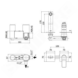 Paffoni Tilt - Mitigeur de lavabo encastré avec corps, installation de 2 trous, noir mat TI104NO70