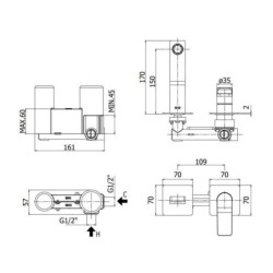 Paffoni Tilt - Mitigeur de lavabo encastré avec corps, installation de 2 trous, blanc mat TI104BO70