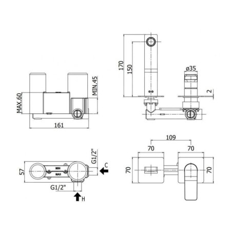 Paffoni Tilt - Mitigeur de lavabo encastré avec corps, installation de 2 trous, blanc mat TI104BO70