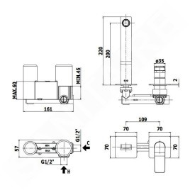 Paffoni Tilt - Mitigeur de lavabo encastré avec corps, installation de 2 trous, chrome TI105CR70