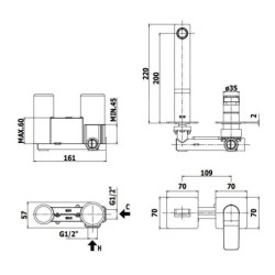 Paffoni Tilt - Mitigeur de lavabo encastré avec corps, installation de 2 trous, inox TI105ST70