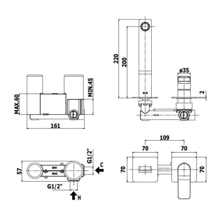 Paffoni Tilt - Mitigeur de lavabo encastré avec corps, installation de 2 trous, inox TI105ST70