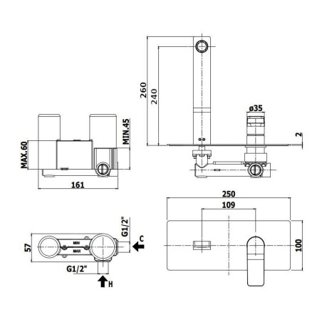 Paffoni Tilt - Mitigeur de lavabo encastré avec corps, chrome TI106CR
