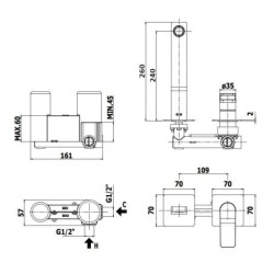 Paffoni Tilt - Mitigeur de lavabo encastré avec corps, installation de 2 trous, chrome TI106CR70