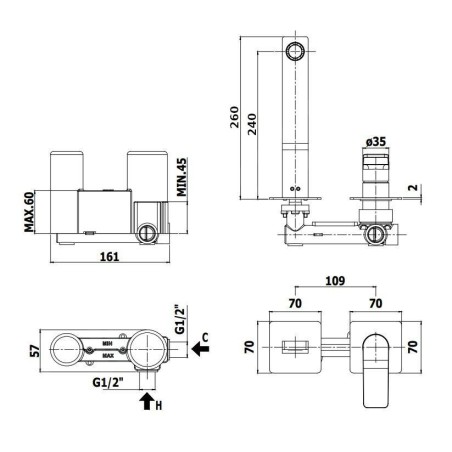 Paffoni Tilt - Mitigeur de lavabo encastré avec corps, installation de 2 trous, blanc mat TI106BO70