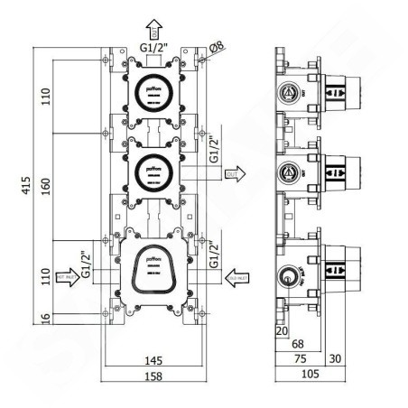 Paffoni Modular Box - Corps de base encastré pour mitigeurs thermostatiques MDBOX018