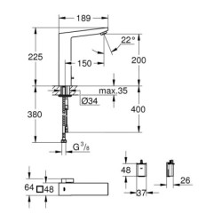 Grohe Eurocube E - Mitigeur de lavabo électronique infrarouge avec mélangeur, supersteel 36441DC0