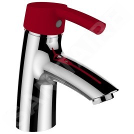 Laufen Curvepro - Mitigeur de lavabo à levier, avec bonde push-open, chrome/rouge HF918520022001