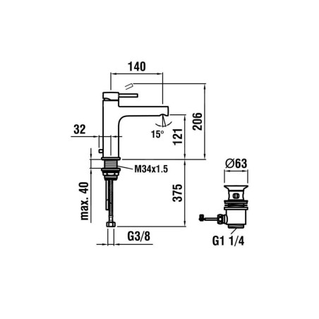 Laufen Twinplus - Mitigeur de lavabo à levier avec bonde, chrome HF905403100000